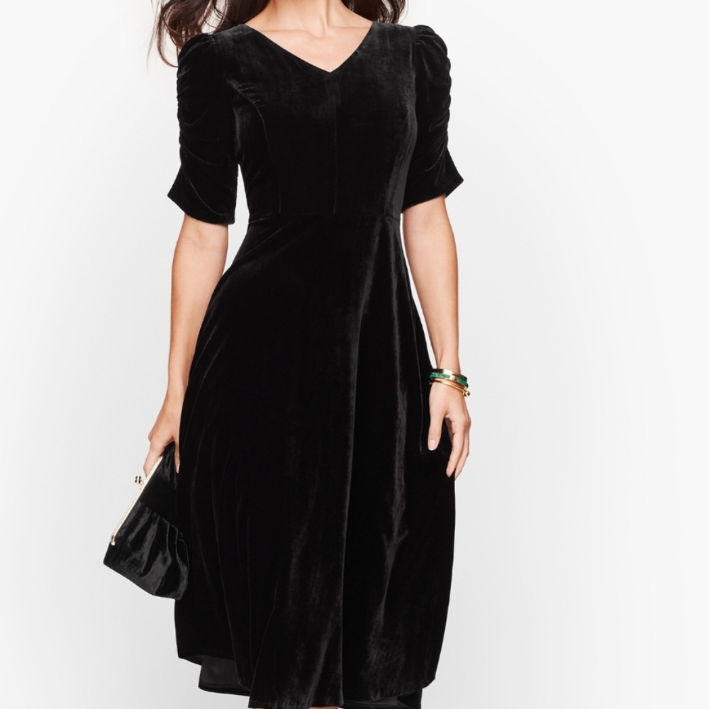 NWT Talbots  Black Velvet Half Sleeve Dress